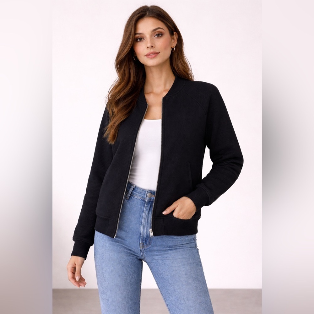 Torn by Ronny Kobo Zip Front Bomber Jacket XS Black Quilted Lined